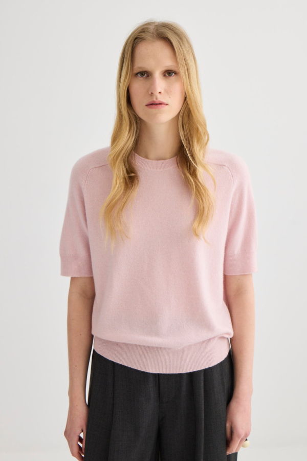 Laing Home Cashmere Short Sleeve Crew Neck - Blush Pink