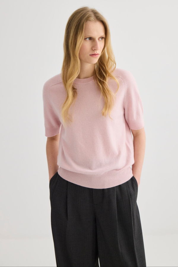 Laing Home Cashmere Short Sleeve Crew Neck - Blush Pink