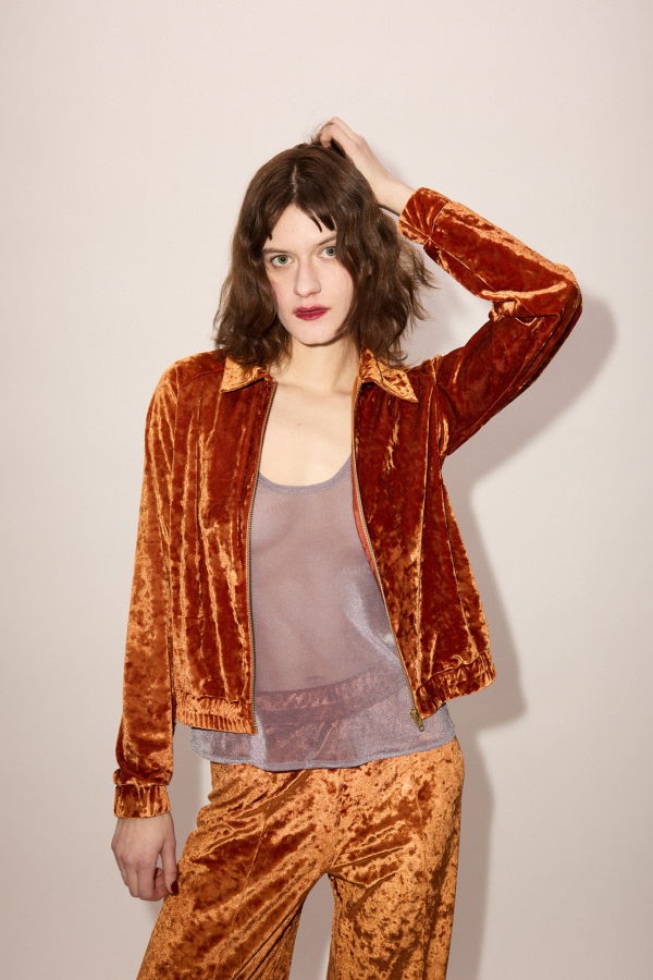 Simone Wild Crushed Velvet Blouson Jacket - Rust