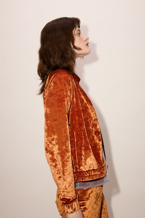 Simone Wild Crushed Velvet Blouson Jacket - Rust