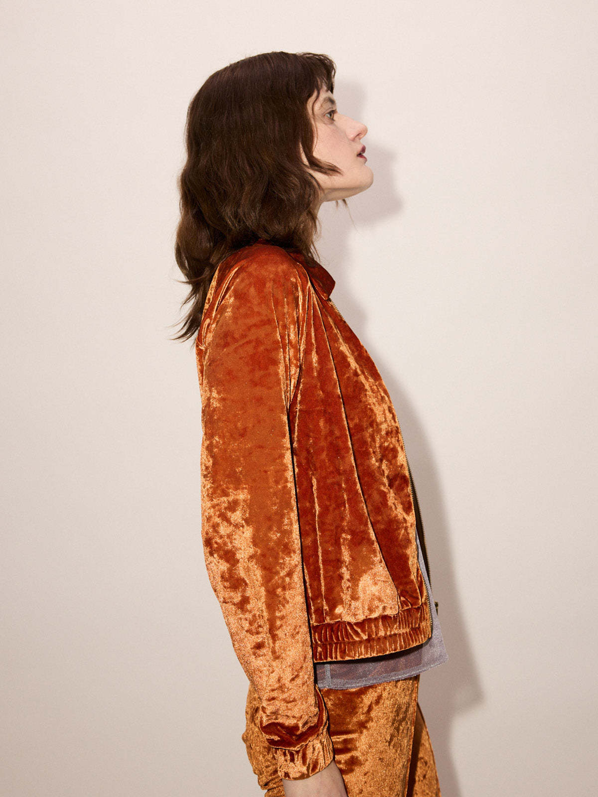 Simone Wild Crushed Velvet Blouson Jacket - Rust - Image 2 of 4