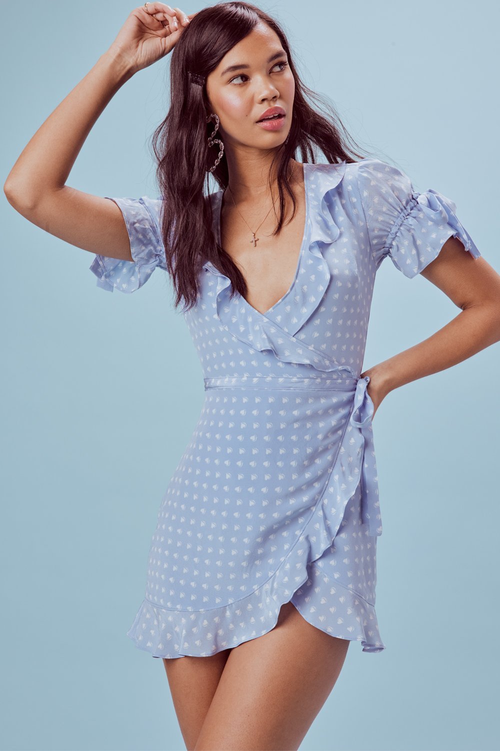 For Love & Lemons Sweetheart Wrap Mini Dress - Heart Print For Love & Lemons Sweetheart Wrap Mini Dress - Heart Print