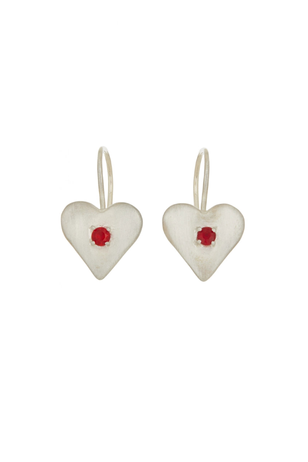 Mondo Mondo Sweetheart Sterling Silver Earrings with Red Glass