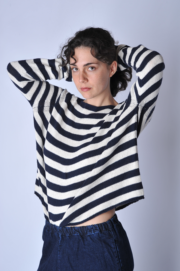 A Punto B Navy Natural Striped Sweater