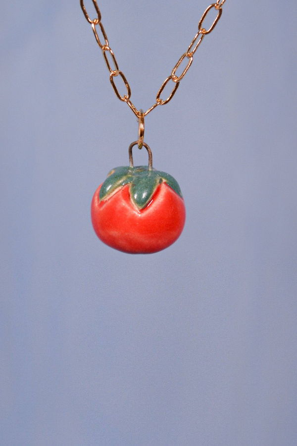Juice Ceramics Handmade Pottery and Jewelry Tomato Ceramic Charm Pendant Necklace