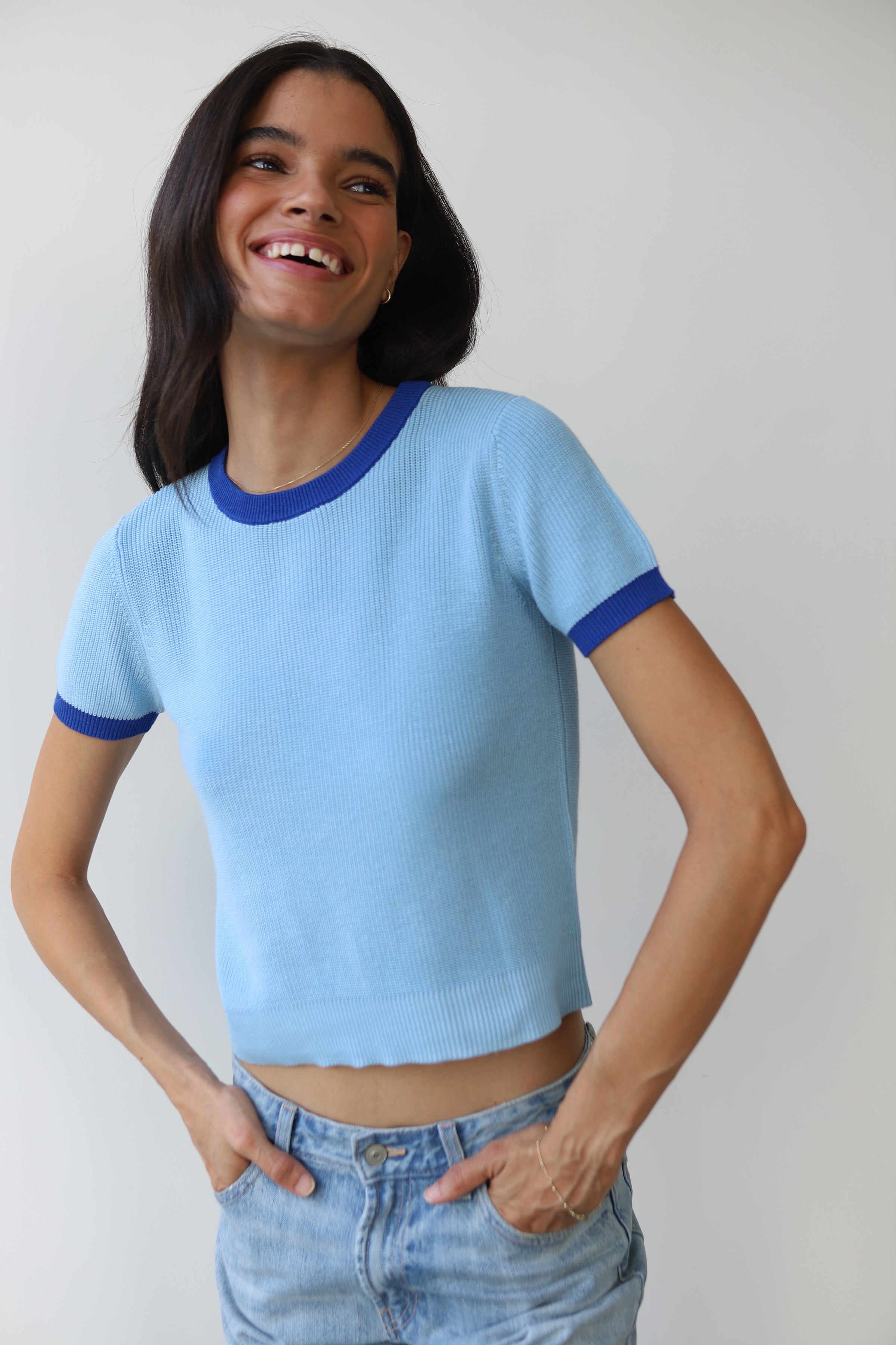 Callahan Knitwear The Ringer Knit Tee - Capri Blue | Garmentory