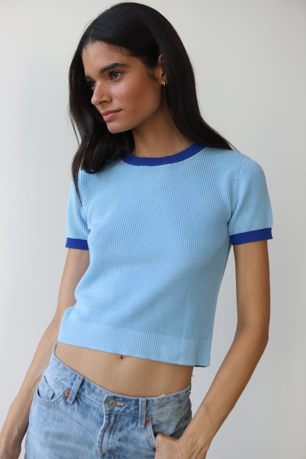 Callahan Knitwear The Ringer Knit Tee - Capri Blue