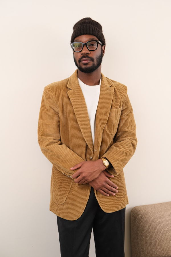 Hermine Vintage 80s Granola Cotton Corduroy Long Sleeve Button Up Blazer - Brown