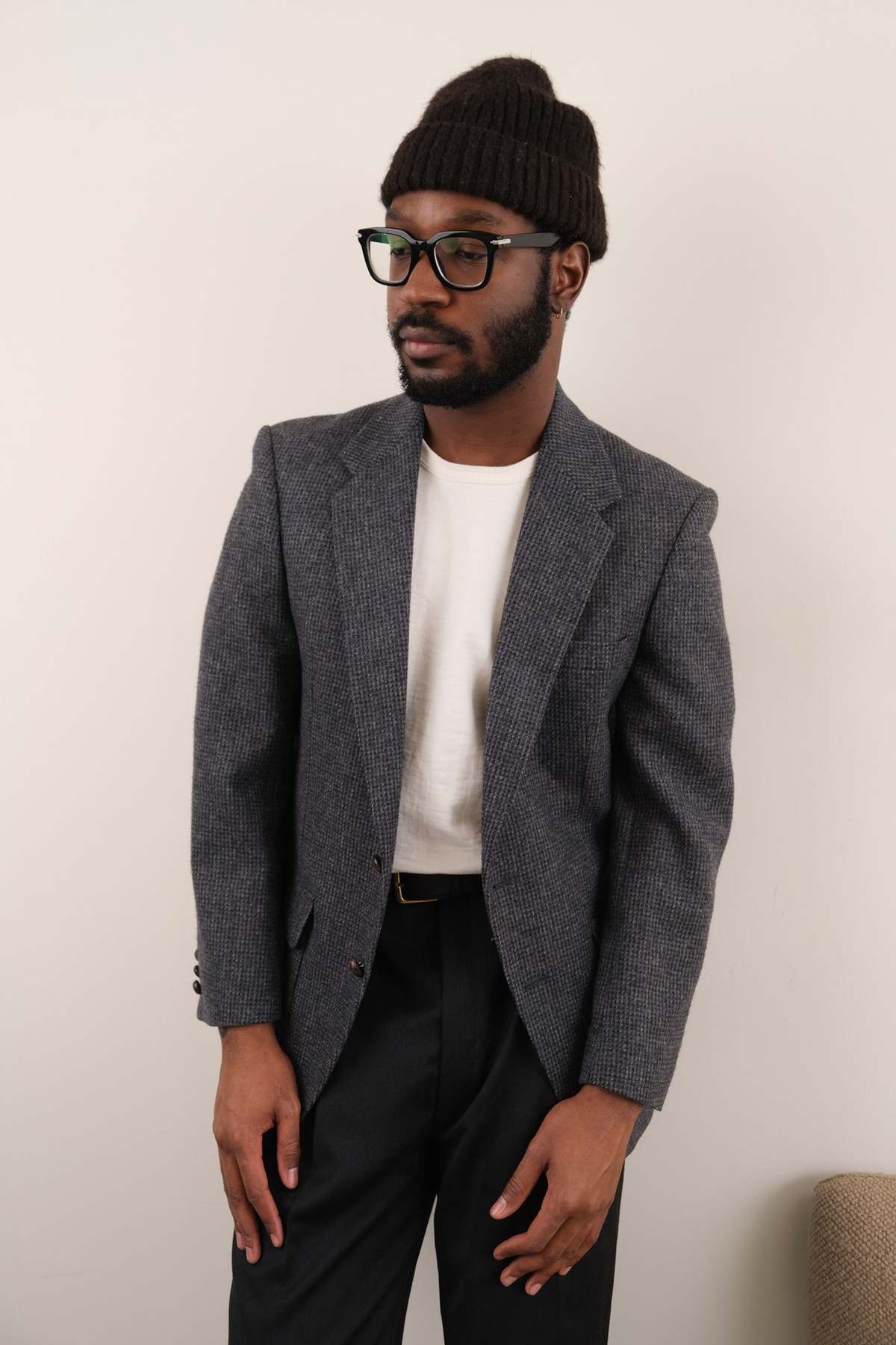 Hermine Vintage 90s Iron Pure New Wool Two-Button Blazer - Gray - Image 1 of 5