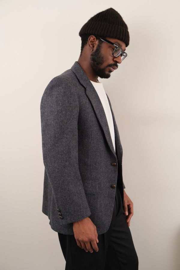 Hermine Vintage 90s Iron Pure New Wool Two-Button Blazer - Gray