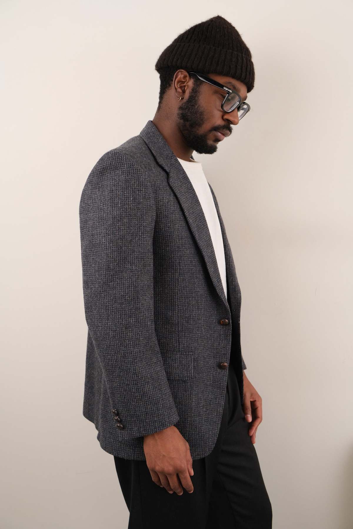 Hermine Vintage 90s Iron Pure New Wool Two-Button Blazer - Gray - Image 2 of 5