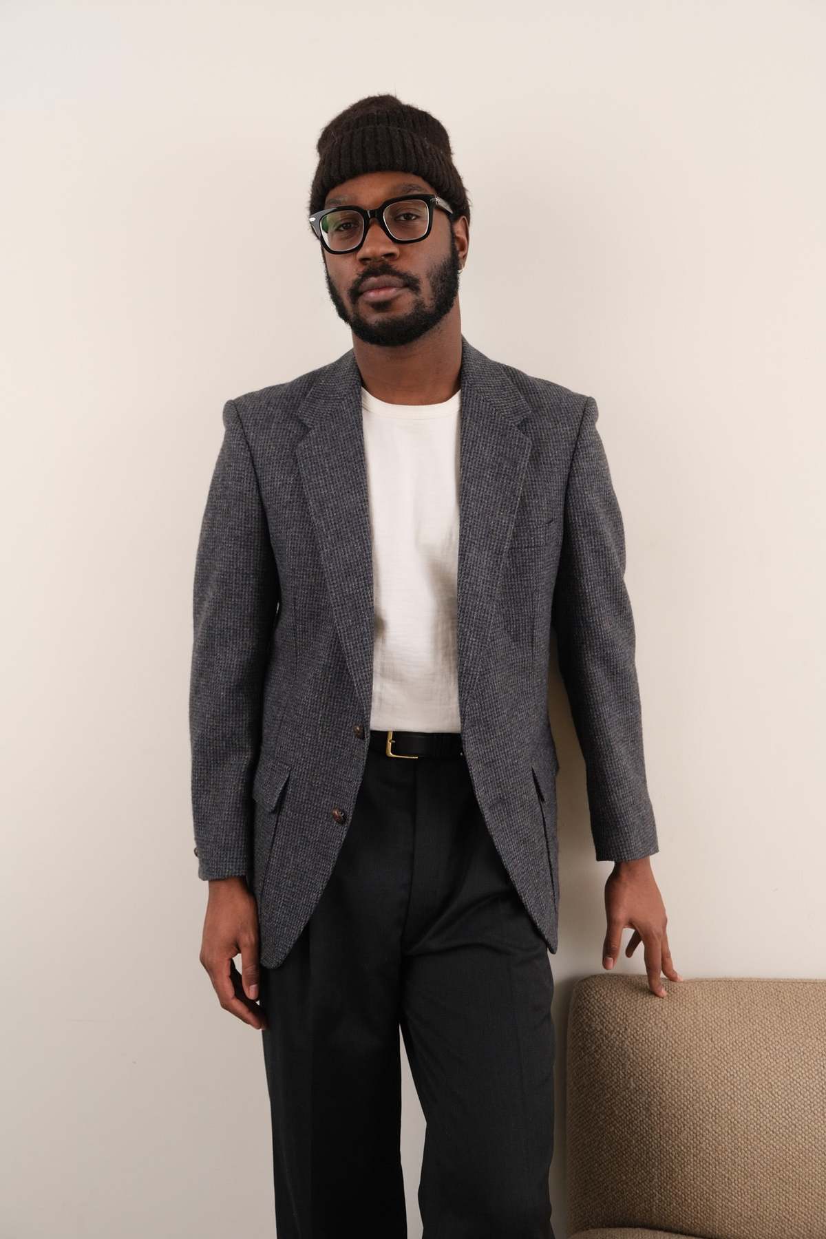 Hermine Vintage 90s Iron Pure New Wool Two-Button Blazer - Gray - Image 3 of 5