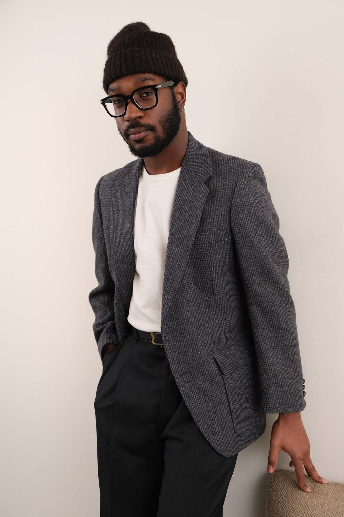 Hermine Vintage 90s Iron Pure New Wool Two-Button Blazer - Gray - Image 4 of 5