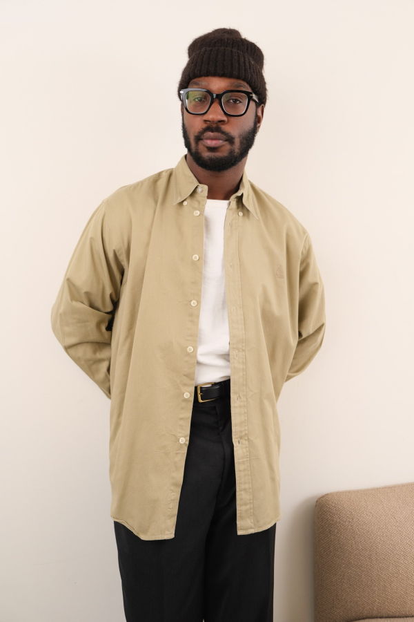 Hermine Vintage 90s Nautica Cotton Long Sleeve Button Up Shirt - Beige