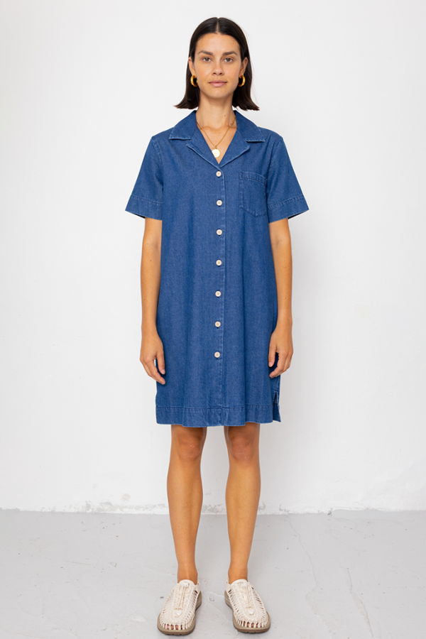 FOLK Shirt Dress in Indigo Denim