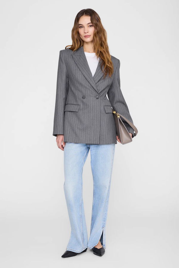 Anine Bing Tiphaine Blazer in Light Grey Pinstripe Blazer