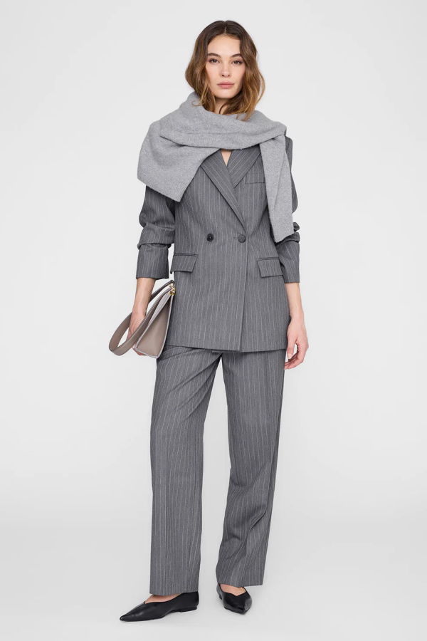 Anine Bing Tiphaine Blazer in Light Grey Pinstripe Blazer