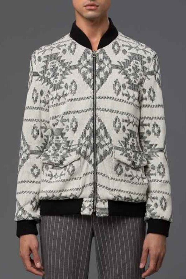 THE ENSIGN Krammer & Stoudt Native Dean Knit Bomber Jacket - Cream Jacquard