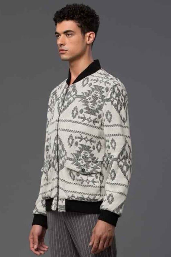 THE ENSIGN Krammer & Stoudt Native Dean Knit Bomber Jacket - Cream Jacquard