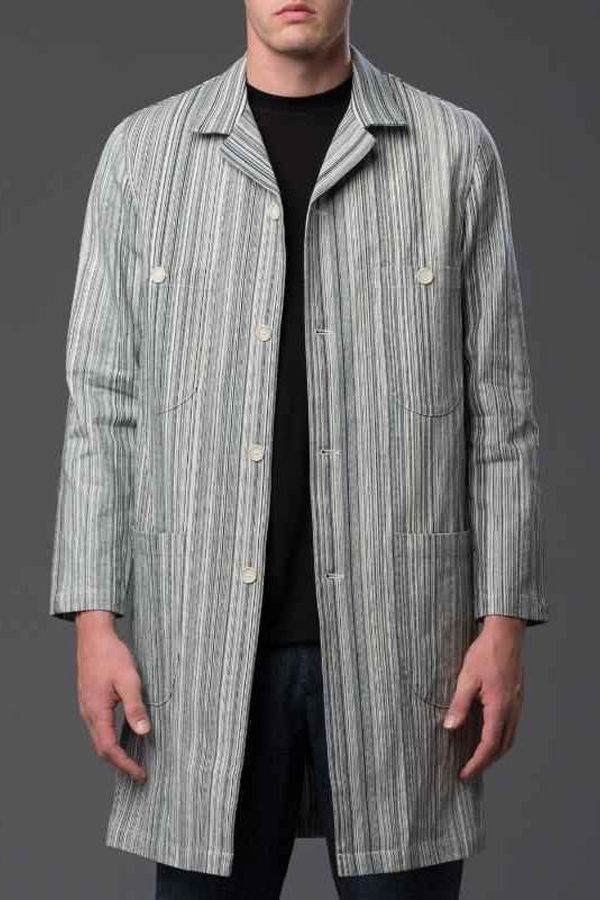 THE ENSIGN Krammer & Stoudt Railroad Stripe Denim Chore Coat - Blue/White