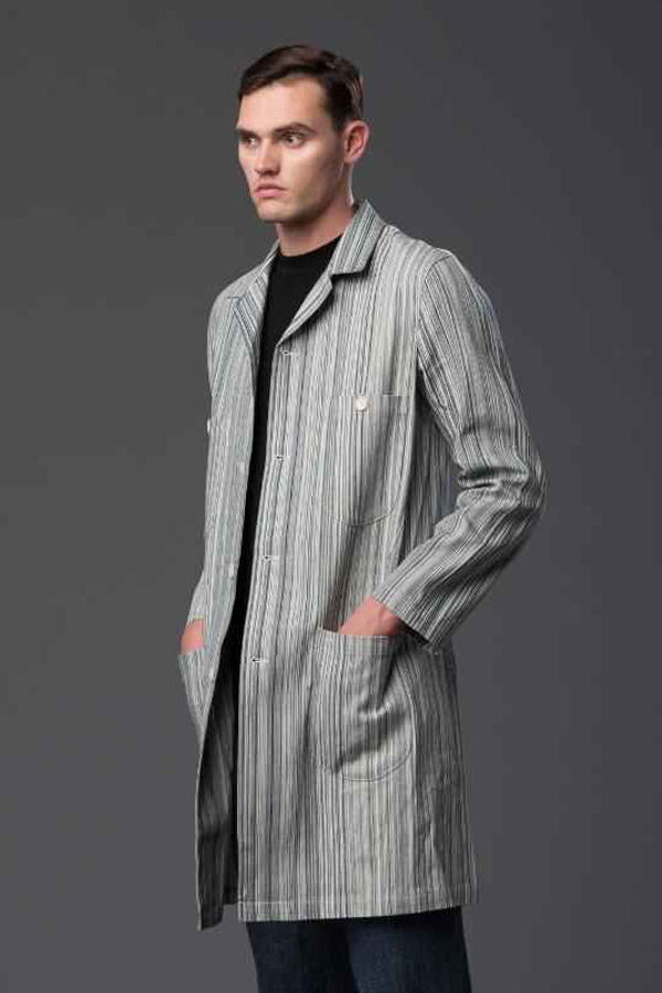 THE ENSIGN Krammer & Stoudt Railroad Stripe Denim Chore Coat - Blue/White