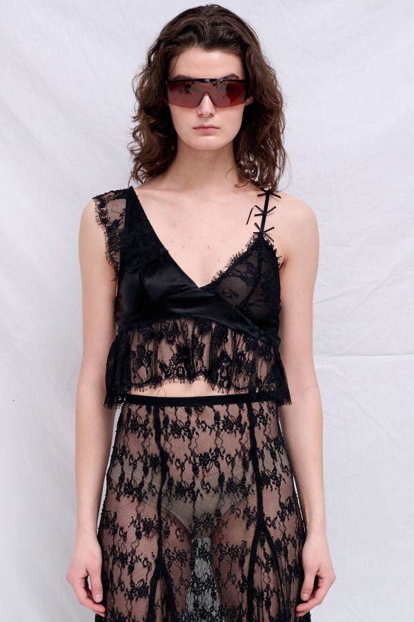 Collina Strada Satin Dahlia Tank Top - Black