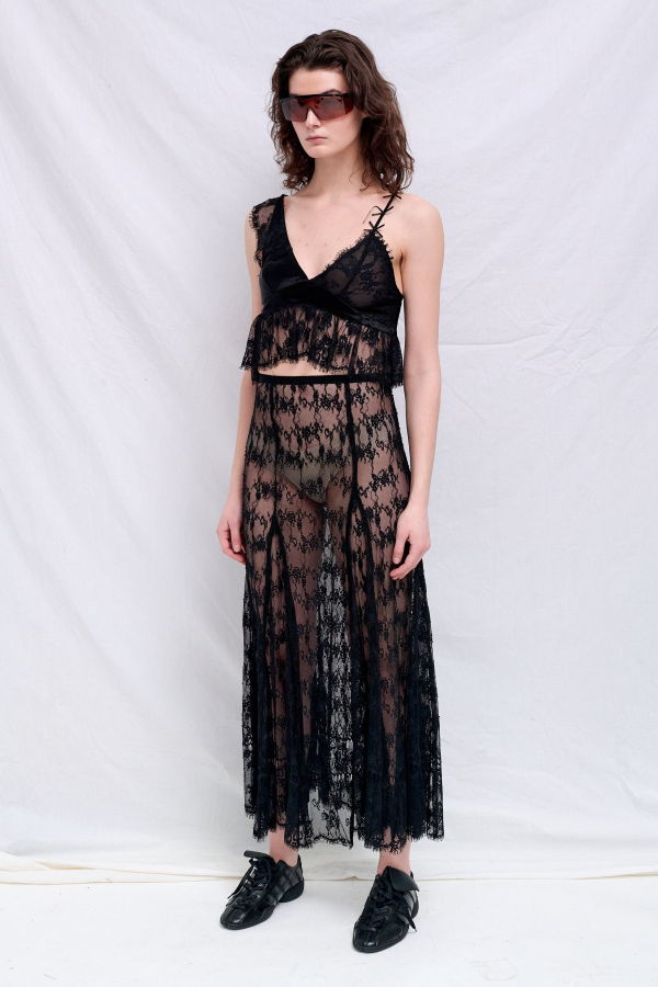 Collina Strada Satin Dahlia Tank Top - Black