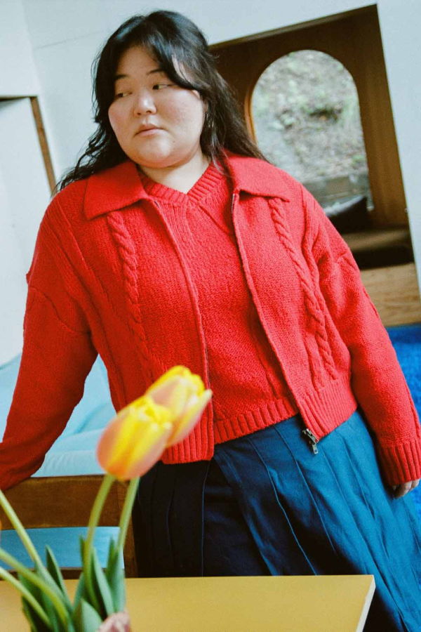 Noble Braided Knit Cardigan - Paprika