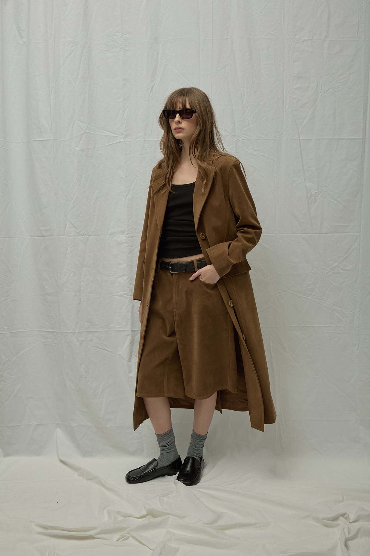 APPARIS Ren Sans Suede Bermuda Shorts - Saddle Brown - Image 1 of 1