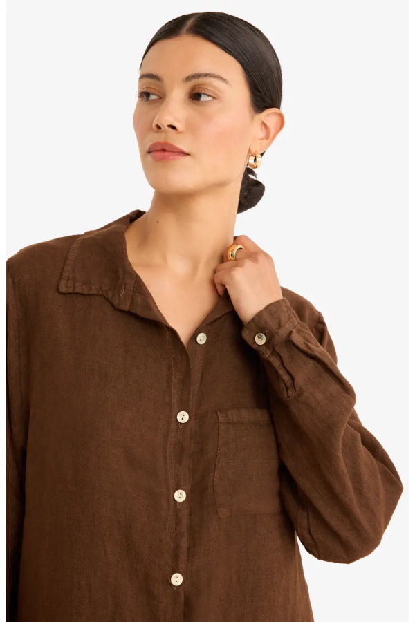 Marché Playa Linen Shirt - Cafe