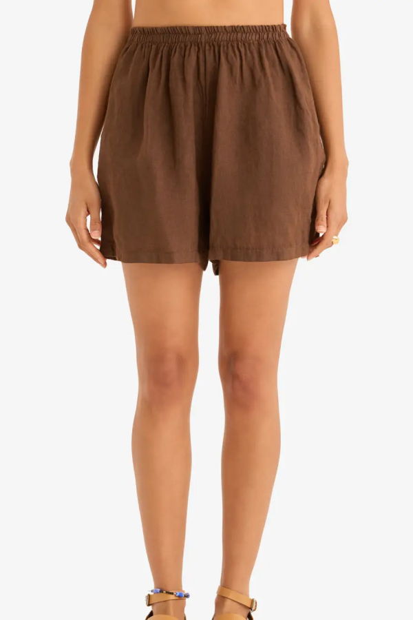 Marché Zion Linen Shorts - Cafe