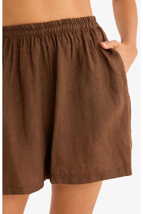 Marché Zion Linen Shorts - Cafe