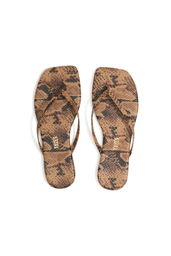 TKEES Square Toe Exotics in Coco Snake Sandals