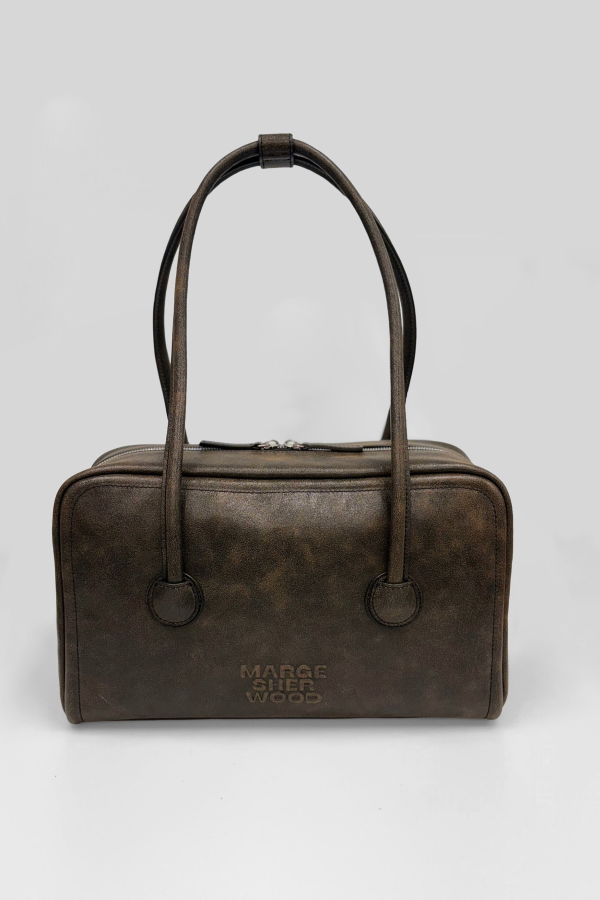 MARGESHERWOOD Soft Boston Bag - Black & Brown Cracked