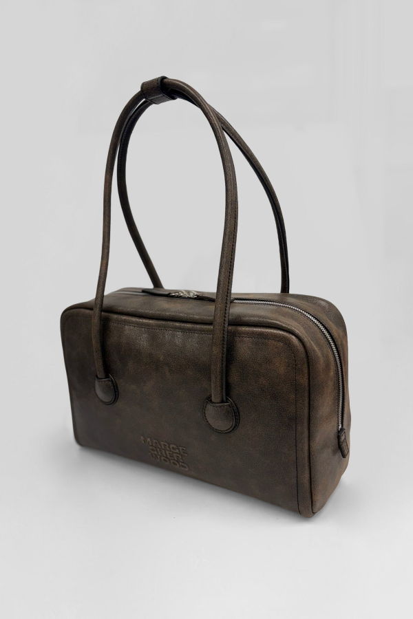 MARGESHERWOOD Soft Boston Bag - Black & Brown Cracked