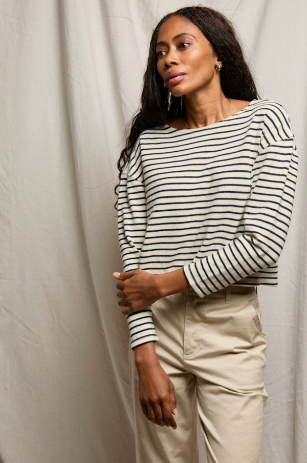 Perfect White Tee Taylor Brushed Rugby Stripe Long Sleeve Top