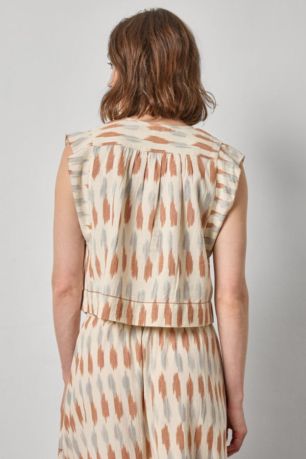 Lilla P. Ikat Shirred Shoulder Top