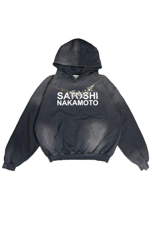 Satoshi Nakamsoto Necklace Hoodie - Washed Black