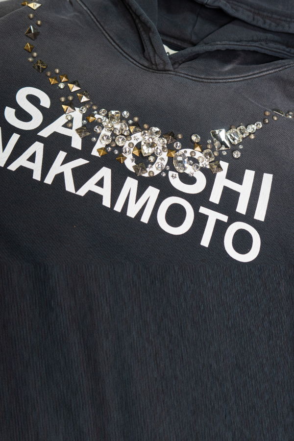 Satoshi Nakamsoto Necklace Hoodie - Washed Black