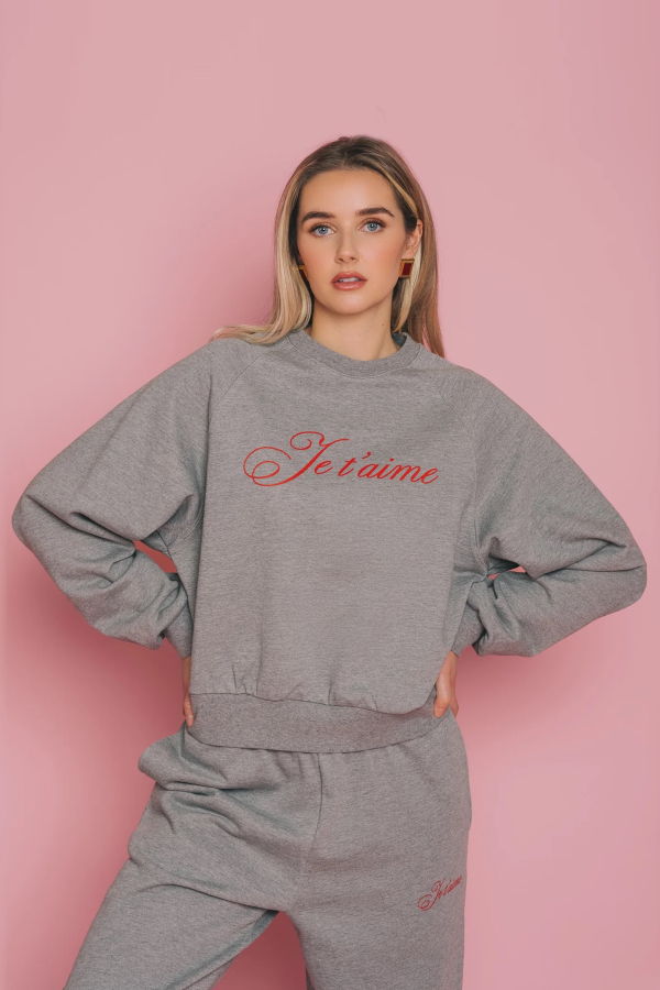 Brunette the Label Je T'aime Cousin Crew Sweatshirt - Gray