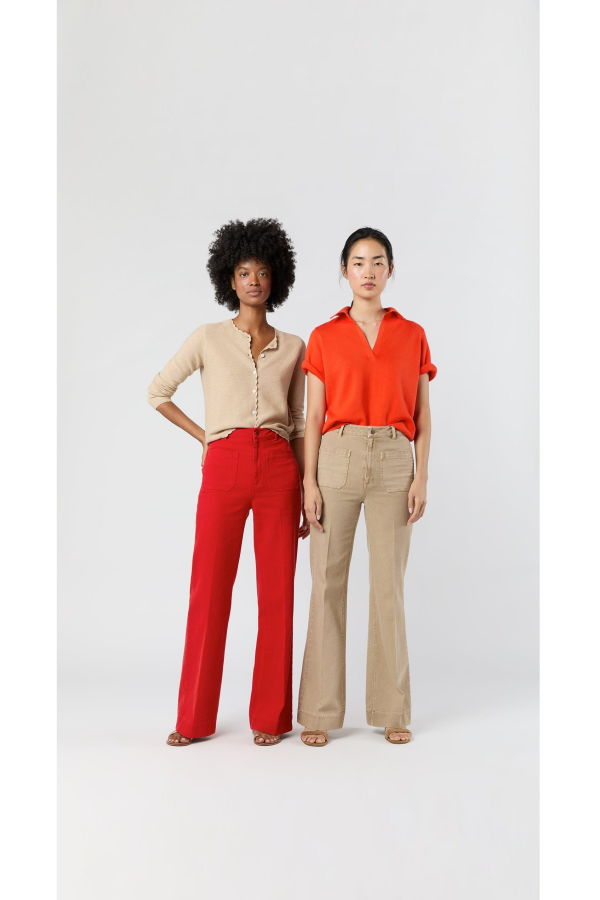 MASHBURN Camille Patch-Pocket Jean - Khaki Stretch Canvas