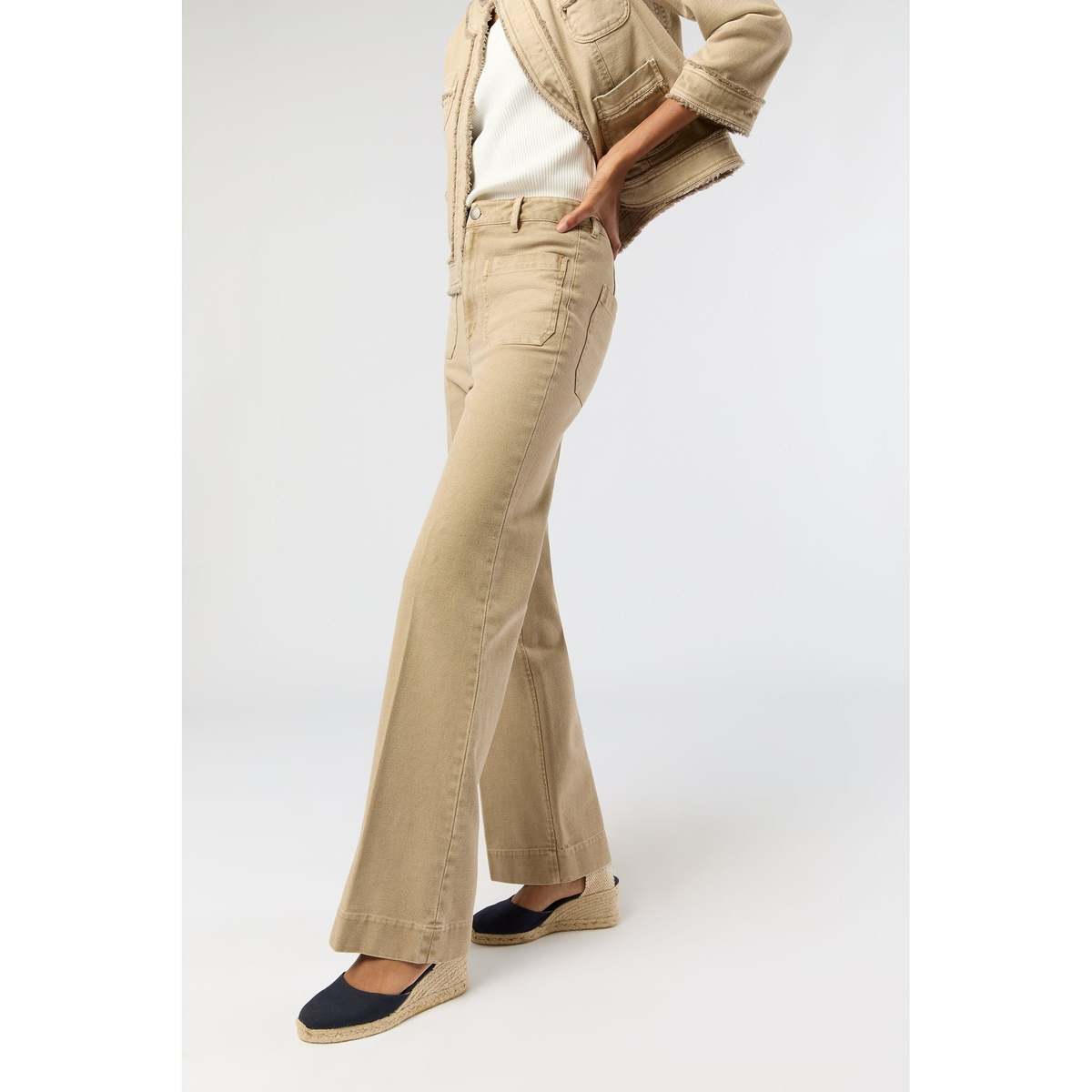 MASHBURN Camille Patch-Pocket Jean - Khaki Stretch Canvas - Image 3 of 5