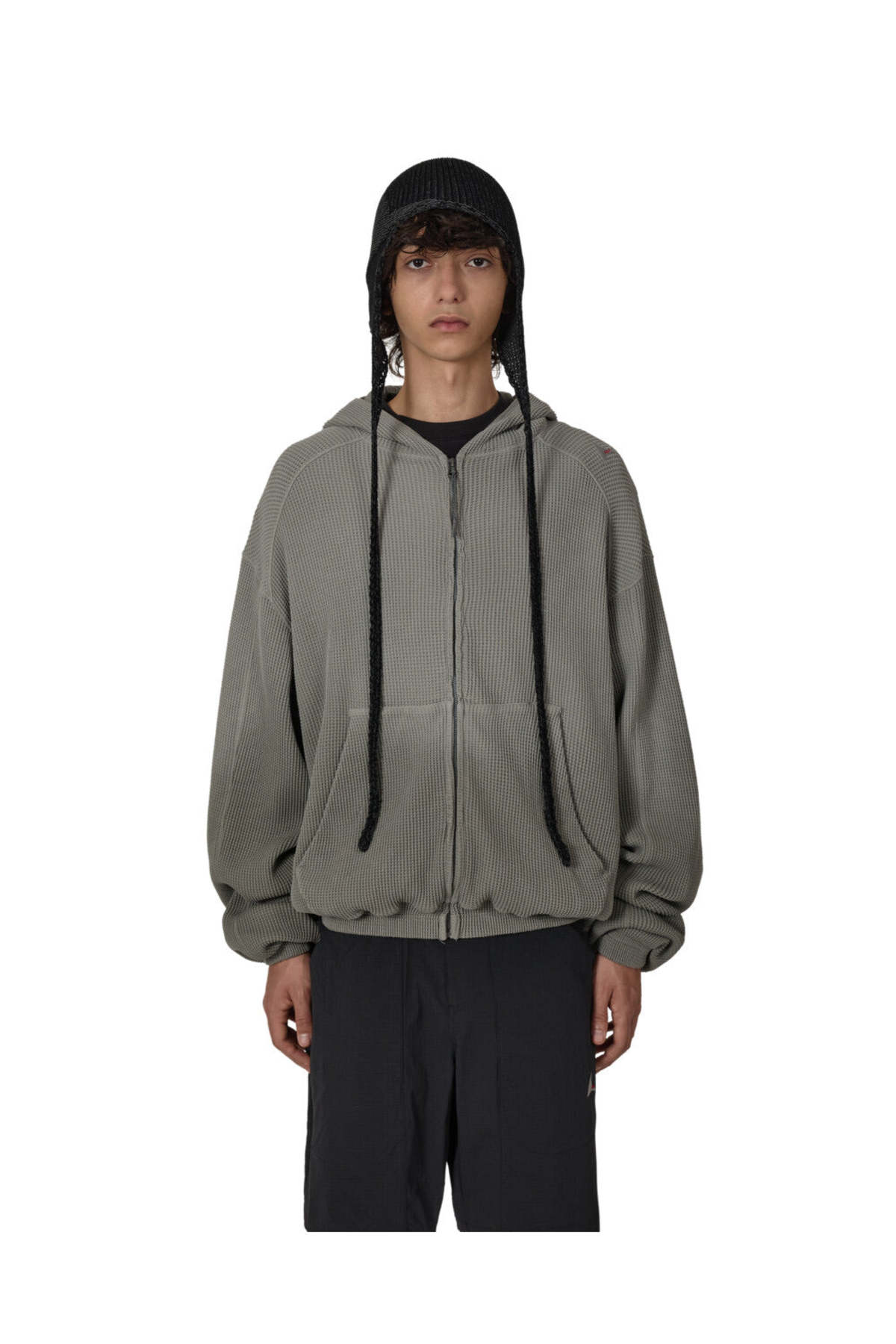 ROA Grey Bee Sun Faded Organic Waffle Zip Up Hoodie - Gray - Image 1 of 4