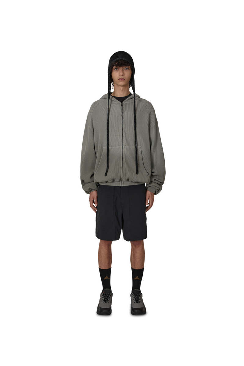 ROA Grey Bee Sun Faded Organic Waffle Zip Up Hoodie - Gray