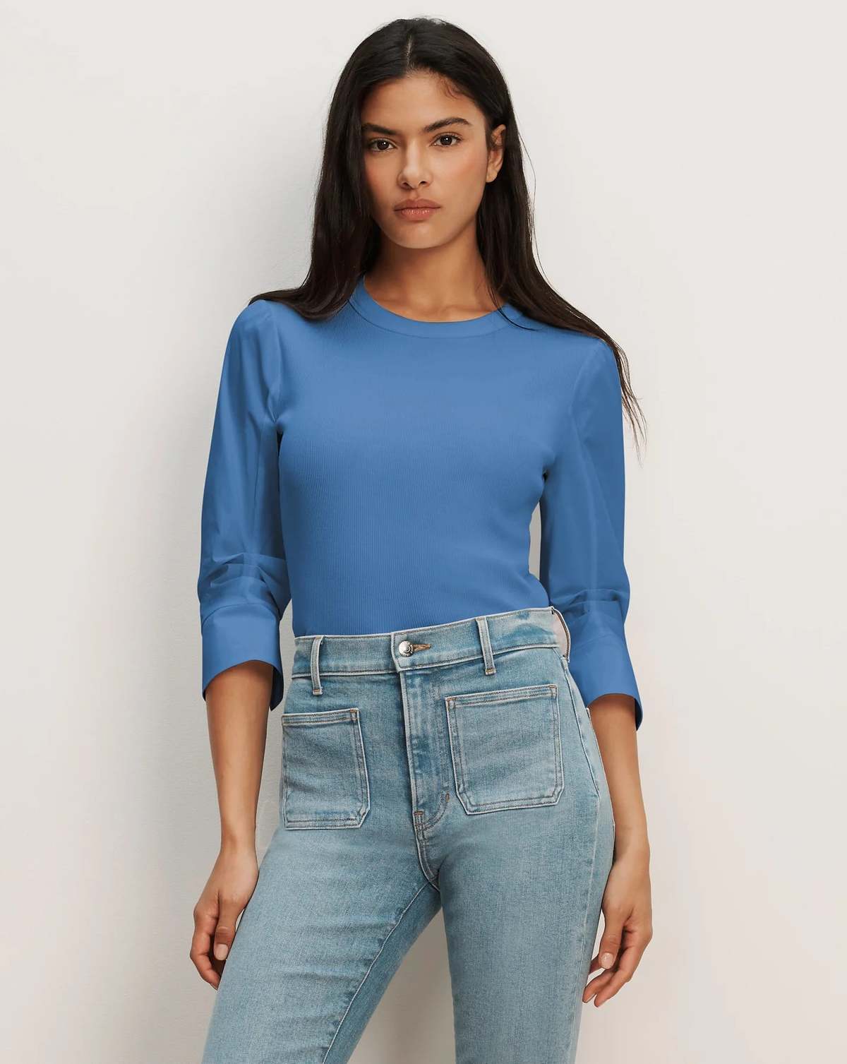 Veronica Beard Junia Mixed-Media Top - Blue Coast - Image 1 of 3