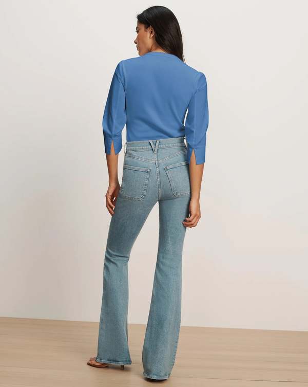 Veronica Beard Junia Mixed-Media Top - Blue Coast