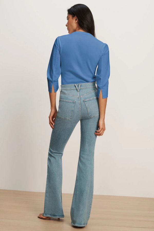 Veronica Beard Junia Mixed-Media Top - Blue Coast