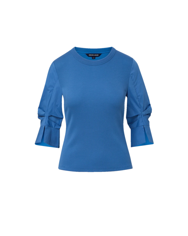 Veronica Beard Junia Mixed-Media Top - Blue Coast