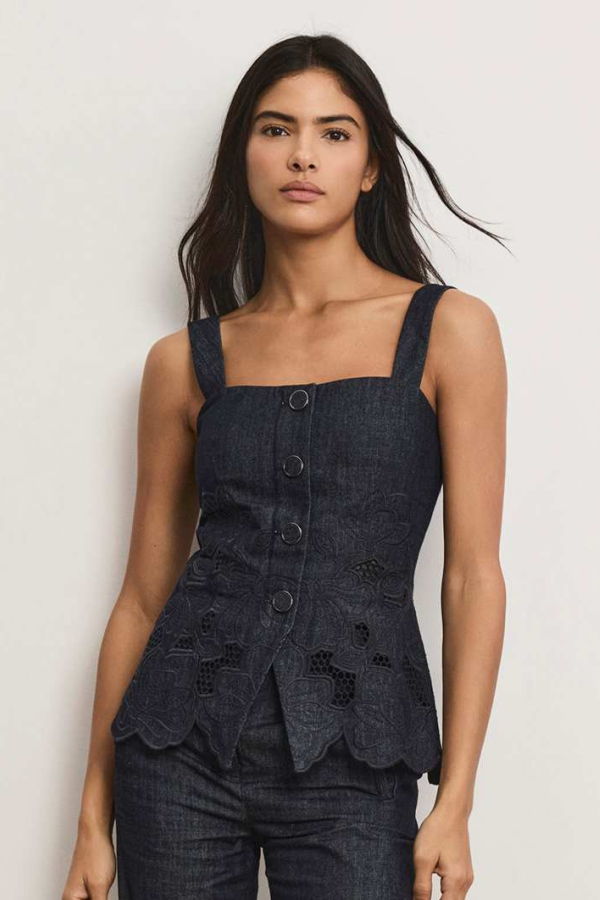 Veronica Beard Mirielle Top - Indigo Rinse