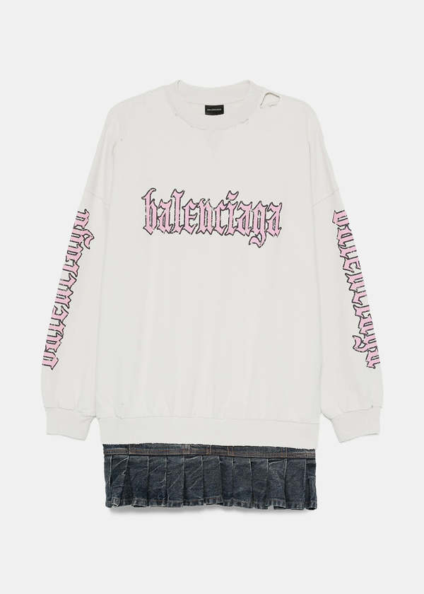 Balenciaga Blackletter Script Hybrid Dress - Dirty White